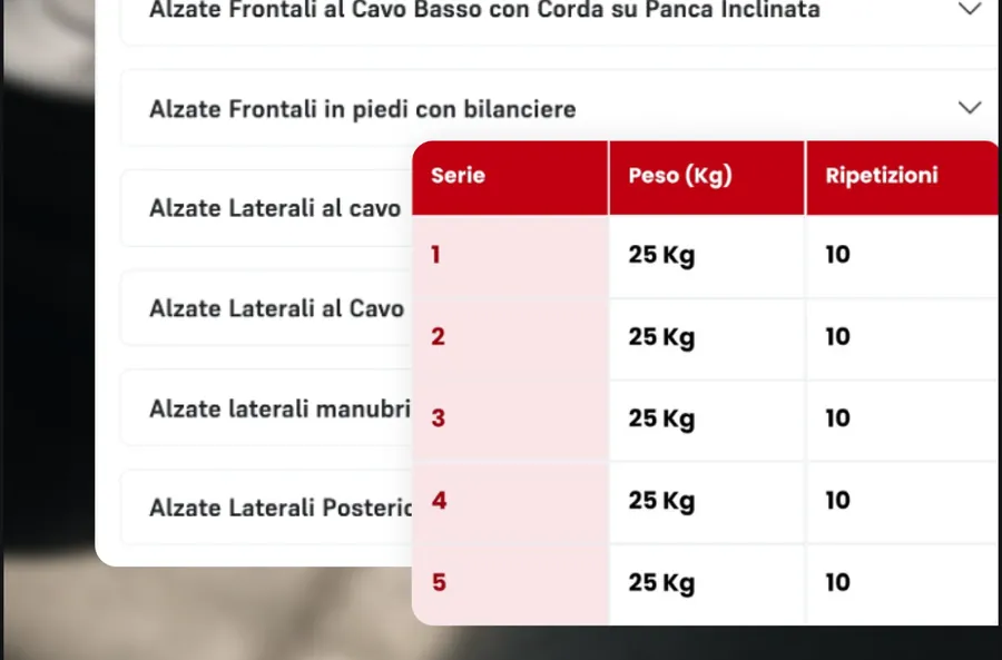 Registrazione dei carichi su un esercizio nell'app CoachPlus